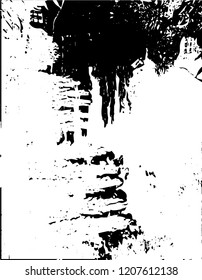Distressed background in black and white texture with dots, spots, scratches and lines. Abstract vector illustration