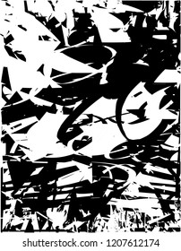 Distressed background in black and white texture with dots, spots, scratches and lines. Abstract vector illustration