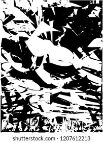 Distressed background in black and white texture with dots, spots, scratches and lines. Abstract vector illustration
