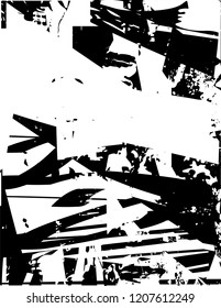 Distressed background in black and white texture with dots, spots, scratches and lines. Abstract vector illustration