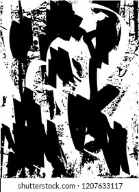 Distressed background in black and white texture with dots, spots, scratches and lines. Abstract vector illustration