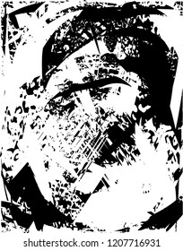 Distressed background in black and white texture with dots, spots, scratches and lines. Abstract vector illustration