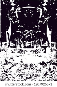 Distressed background in black and white texture with dots, spots, scratches and lines. Abstract vector illustration