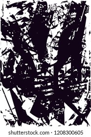 Distressed background in black and white texture with dots, spots, scratches and lines. Abstract vector illustration