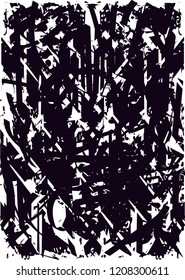 Distressed background in black and white texture with dots, spots, scratches and lines. Abstract vector illustration