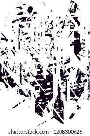Distressed background in black and white texture with dots, spots, scratches and lines. Abstract vector illustration