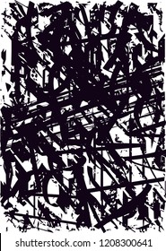 Distressed background in black and white texture with dots, spots, scratches and lines. Abstract vector illustration