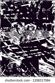 Distressed background in black and white texture with dots, spots, scratches and lines. Abstract vector illustration