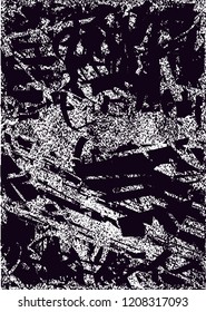 Distressed background in black and white texture with dots, spots, scratches and lines. Abstract vector illustration
