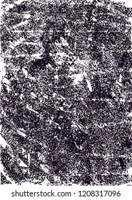 Distressed background in black and white texture with dots, spots, scratches and lines. Abstract vector illustration