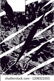 Distressed background in black and white texture with dots, spots, scratches and lines. Abstract vector illustration