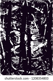 Distressed background in black and white texture with dots, spots, scratches and lines. Abstract vector illustration
