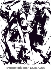 Distressed background in black and white texture with dots, spots, scratches and lines. Abstract vector illustration