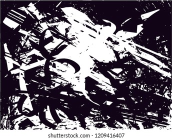 Distressed background in black and white texture with dots, spots, scratches and lines. Abstract vector illustration