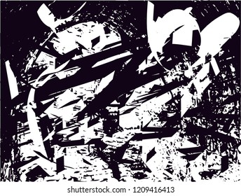 Distressed background in black and white texture with dots, spots, scratches and lines. Abstract vector illustration