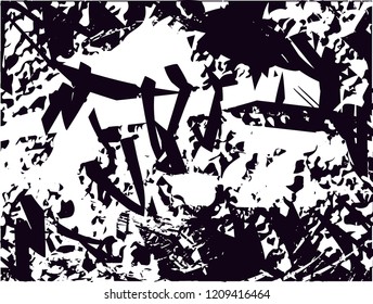 Distressed background in black and white texture with dots, spots, scratches and lines. Abstract vector illustration
