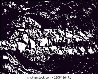 Distressed background in black and white texture with dots, spots, scratches and lines. Abstract vector illustration