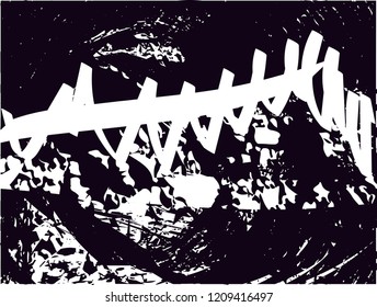 Distressed background in black and white texture with dots, spots, scratches and lines. Abstract vector illustration