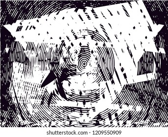 Distressed background in black and white texture with dots, spots, scratches and lines. Abstract vector illustration