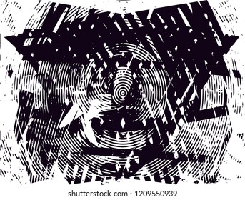 Distressed background in black and white texture with dots, spots, scratches and lines. Abstract vector illustration