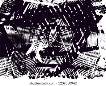 Distressed background in black and white texture with dots, spots, scratches and lines. Abstract vector illustration