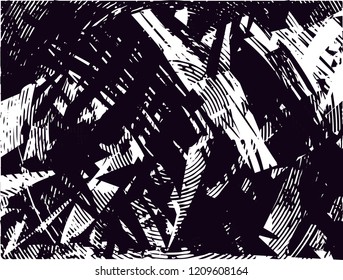 Distressed background in black and white texture with dots, spots, scratches, circles and lines. Abstract vector illustration