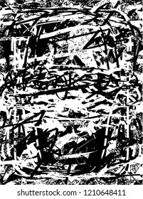 
Distressed background in black and white texture with dots, spots, scratches and lines. Abstract vector illustration
