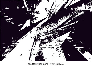 Distressed background in black and white texture with dots, spots, scratches and lines. Abstract vector illustration
