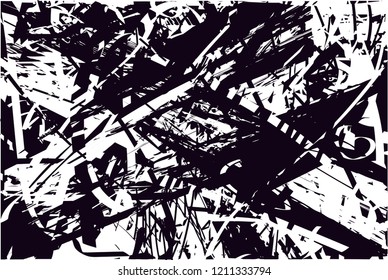 Distressed background in black and white texture with dots, spots, scratches and lines. Abstract vector illustration