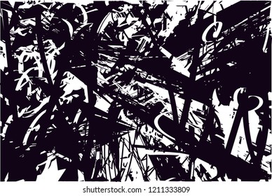 Distressed background in black and white texture with dots, spots, scratches and lines. Abstract vector illustration