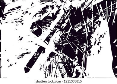 Distressed background in black and white texture with dots, spots, scratches and lines. Abstract vector illustration