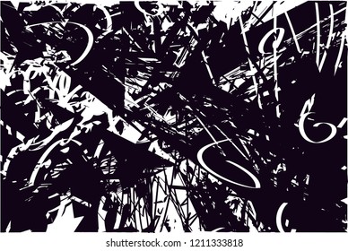 Distressed background in black and white texture with dots, spots, scratches and lines. Abstract vector illustration