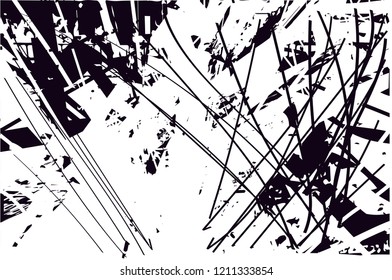 Distressed background in black and white texture with dots, spots, scratches and lines. Abstract vector illustration