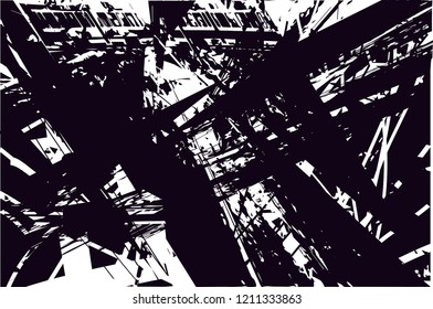 Distressed background in black and white texture with dots, spots, scratches and lines. Abstract vector illustration