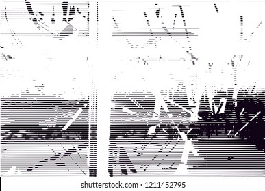 Distressed background in black and white texture with dots, spots, scratches and lines. Abstract vector illustration