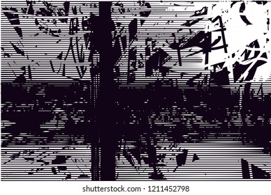 Distressed background in black and white texture with dots, spots, scratches and lines. Abstract vector illustration