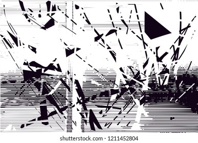 Distressed background in black and white texture with dots, spots, scratches and lines. Abstract vector illustration