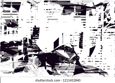 Distressed background in black and white texture with dots, spots, scratches and lines. Abstract vector illustration