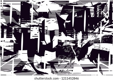 Distressed background in black and white texture with dots, spots, scratches and lines. Abstract vector illustration