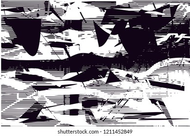 Distressed background in black and white texture with dots, spots, scratches and lines. Abstract vector illustration