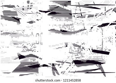 Distressed background in black and white texture with dots, spots, scratches and lines. Abstract vector illustration