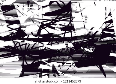 Distressed background in black and white texture with dots, spots, scratches and lines. Abstract vector illustration