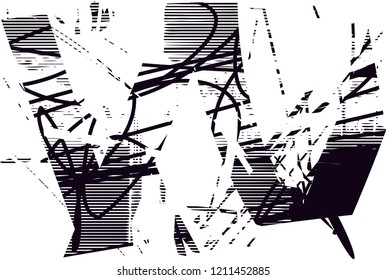Distressed background in black and white texture with dots, spots, scratches and lines. Abstract vector illustration