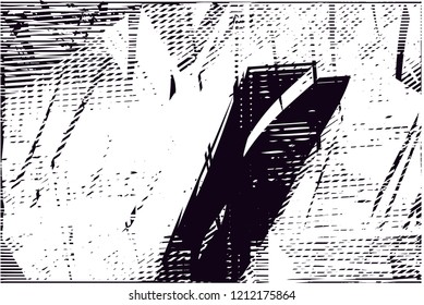 Distressed background in black and white texture with dots, spots, scratches and lines. Abstract vector illustration