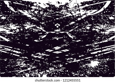 Distressed background in black and white texture with dots, spots, scratches and lines. Abstract vector illustration