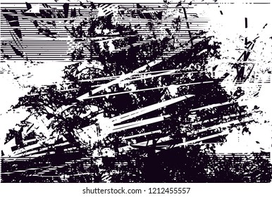 Distressed background in black and white texture with dots, spots, scratches and lines. Abstract vector illustration
