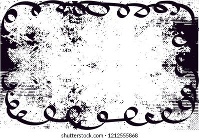 Distressed background in black and white texture with dots, spots, scratches and lines. Abstract vector illustration