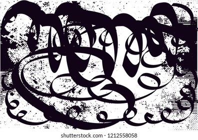Distressed background in black and white texture with dots, spots, scratches and lines. Abstract vector illustration