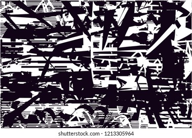 Distressed background in black and white texture with dots, spots, scratches and lines. Abstract vector illustration