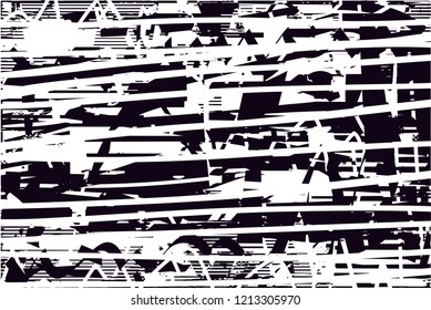 Distressed background in black and white texture with dots, spots, scratches and lines. Abstract vector illustration